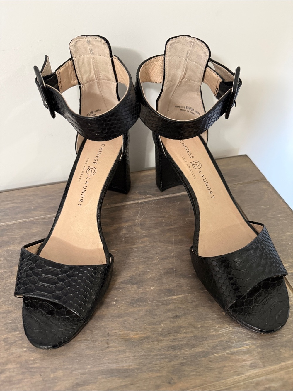 Chinese Laundry Black Textured Block Heel Sandals